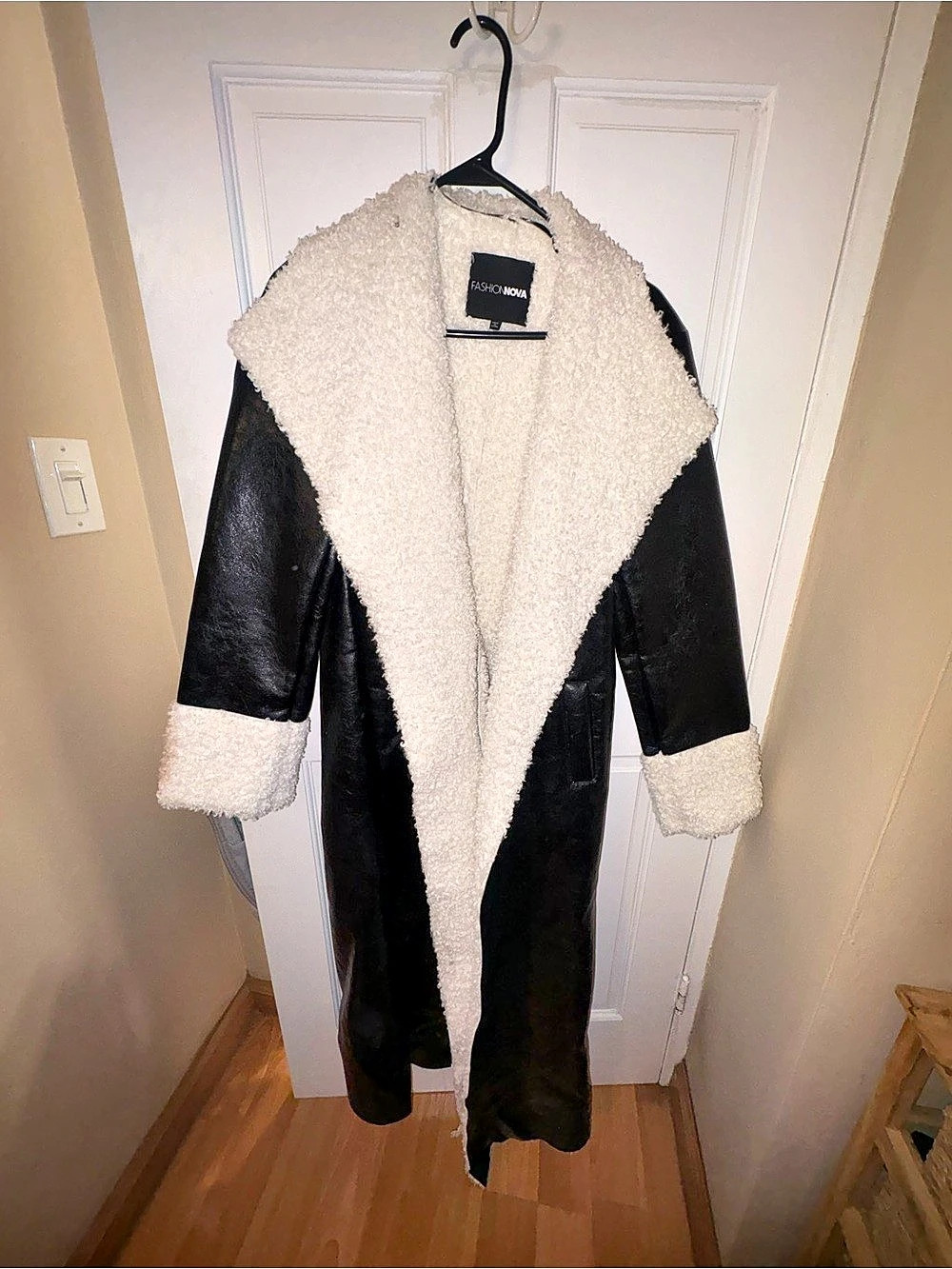 Fashion Nova Faux Leather Trench Black & White